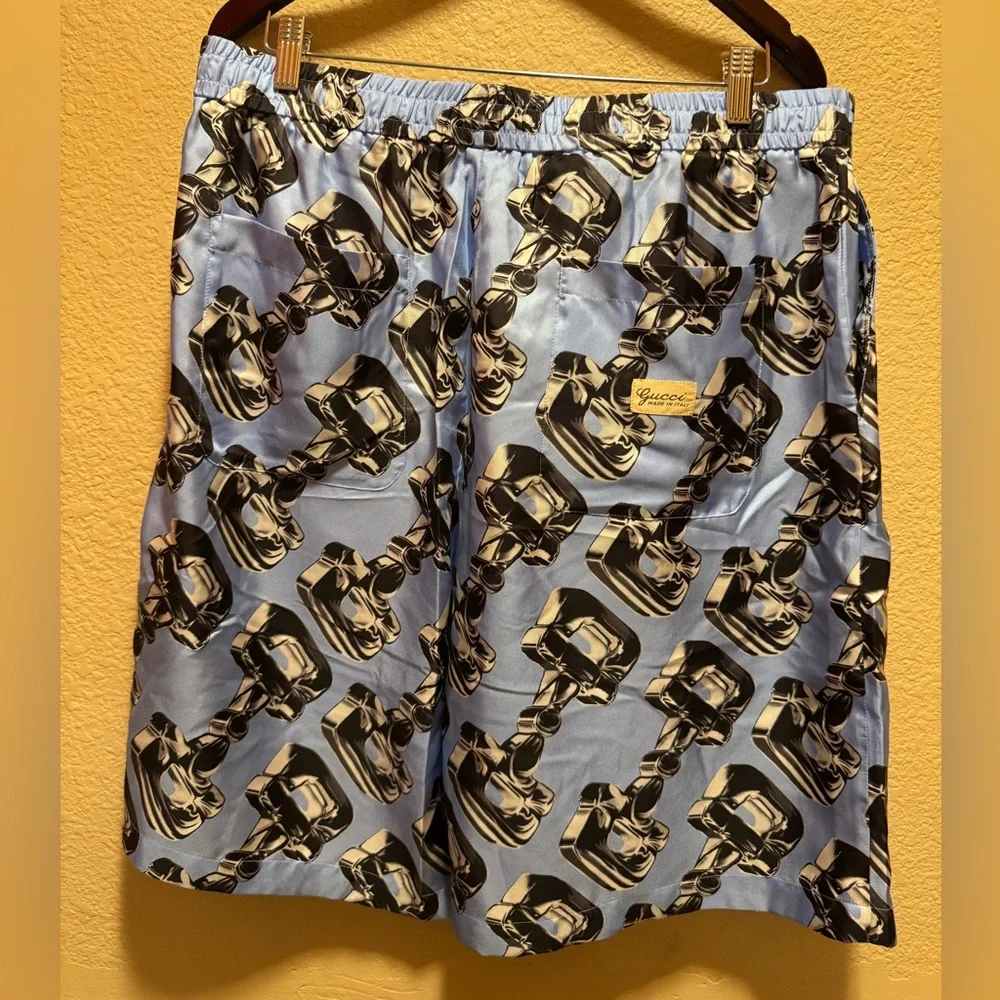 New Gucci Horsebit Logo Silk Shorts Blue Black Size IT 54 / US L 36 - 40 Waist